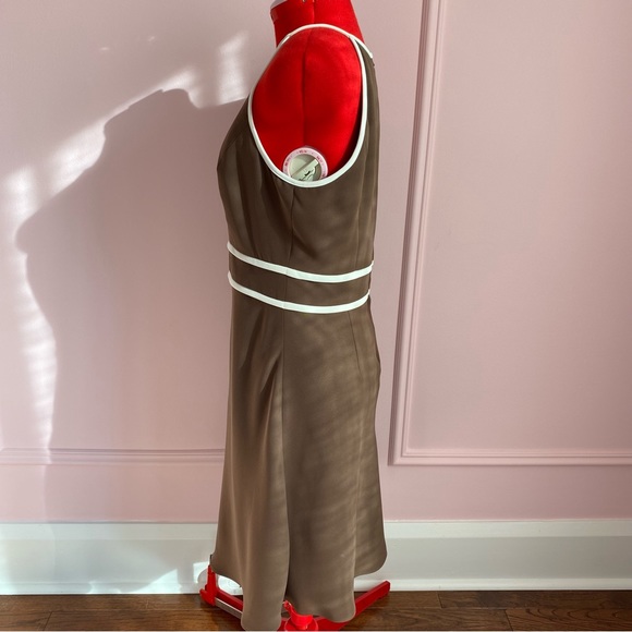 Evan Picone Halter Dress, Brown/White, Sleeveless, A-line, Midi, Women's (US M) - Picture 4 of 11